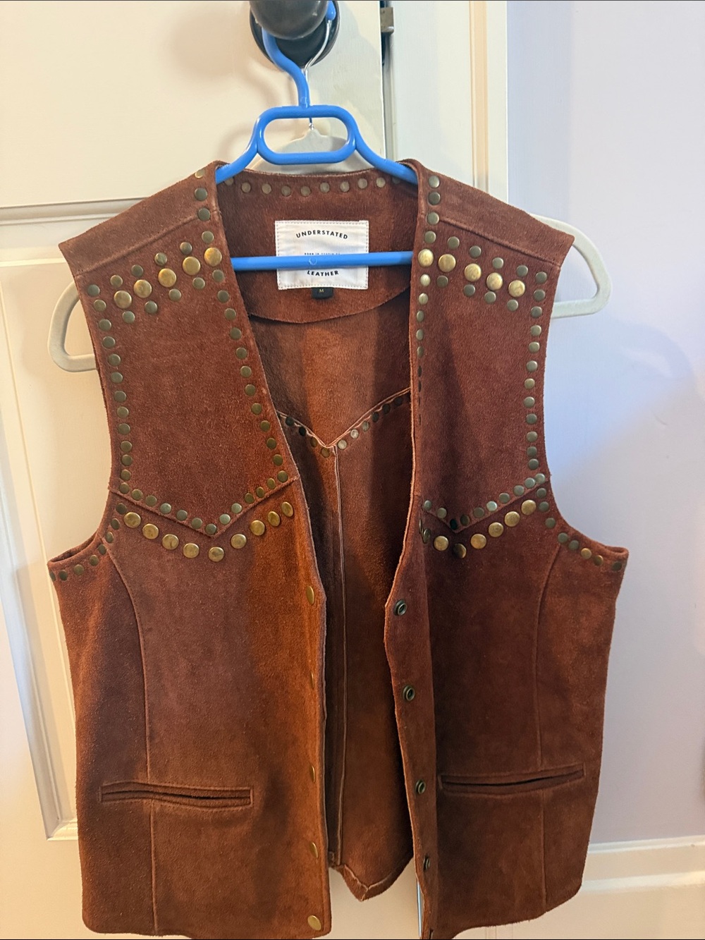 Understated Leather Brown Suede Studded Vest